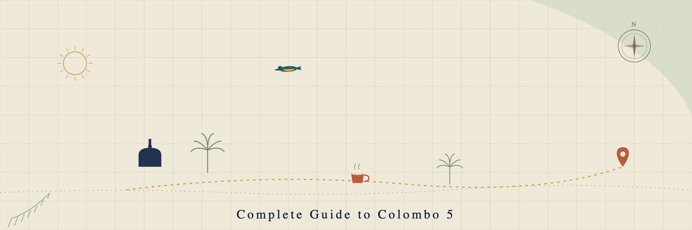 Illustrated cover for the complete guide to Colombo 5, showing a flat-style neighborhood map of the district.